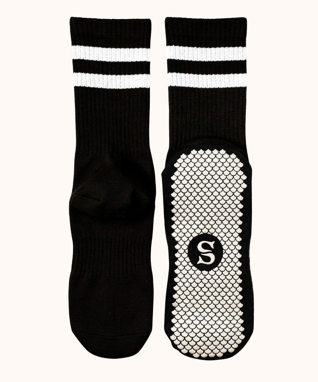 SIREN Crew Grip Socks in Orca, a pair laid flat, showing the Mermaid Sole™ grip. 