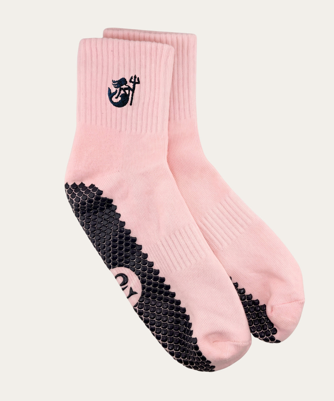 SIREN Warrior Grip Sock in Seashell, a pair laid flat, showing the Mermaid Sole™ grip.