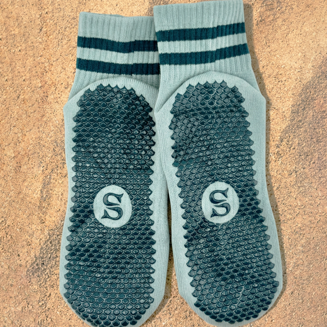 SIREN Seafoam Grip Sock by SOLEMETHOD in seafoam green, with the Mermaid Sole grip pattern.