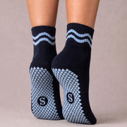 SIREN Wave Mini Crew Grip Socks in Midnight Waves, worn on feet. #color_midnight-waves